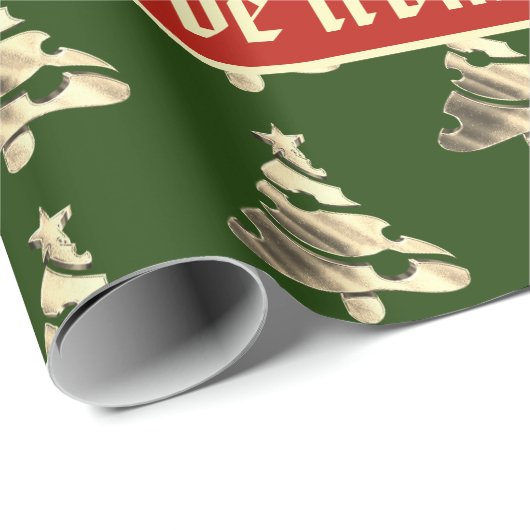 Elegant Groen Rood Faux Goud Kerstboom Patroon Cadeaupapier (Rol Hoek)