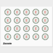 Elegant Groen Rood Monogram Kerstkrans Ronde Sticker (Vel)