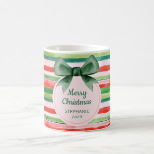 Elegant Groen Rood Strepen Lint Kerstmis Koffiemok