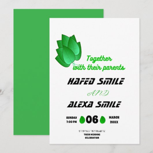 Elegant groen roos en bloemontwerp Wedding In Kaart (Voorkant / Achterkant)