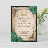 Elegant Groen Roos Goud Zwart Quinceanera Kaart (Staand voorkant)