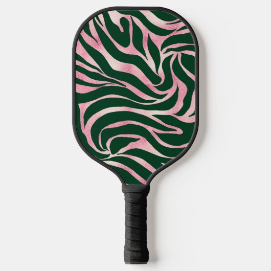 Elegant Groen Roos Gouden Glitter Zebra Pickleball Paddle (Voorkant)