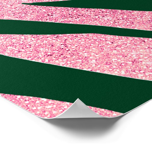 Elegant Groen Roos Gouden Glitter Zebra Poster (Hoek)