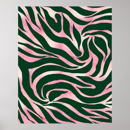 Elegant Groen Roos Gouden Glitter Zebra Poster (Voorkant)