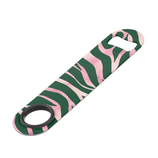 Elegant Groen Roos Gouden Glitter Zebra Speed Flessenopener (Achterkant Gekanteld)