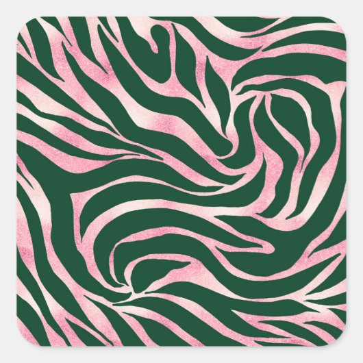 Elegant Groen Roos Gouden Glitter Zebra Vierkante Sticker (Voorkant)
