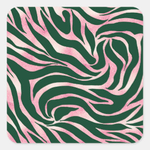 Elegant Groen Roos Gouden Glitter Zebra Vierkante Sticker