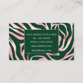 Elegant Groen Roos Gouden Glitter Zebra Visitekaartje (Achterkant)