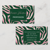 Elegant Groen Roos Gouden Glitter Zebra Visitekaartje (Voorkant / Achterkant)