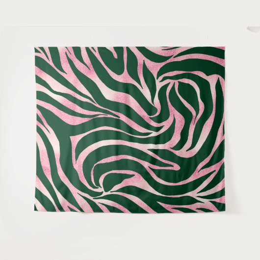 Elegant Groen Roos Gouden Glitter Zebra Wandkleed (Voorkant (horizontaal))