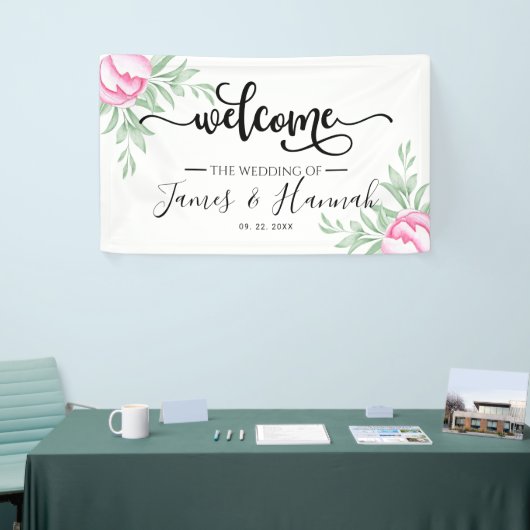 Elegant groen Roos minimale gouden bruiloft Spandoek (Beurs)