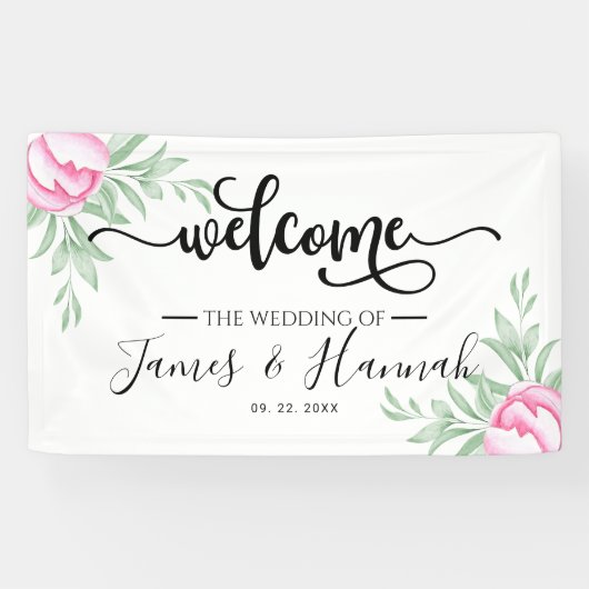 Elegant groen Roos minimale gouden bruiloft Spandoek (Horizontaal)