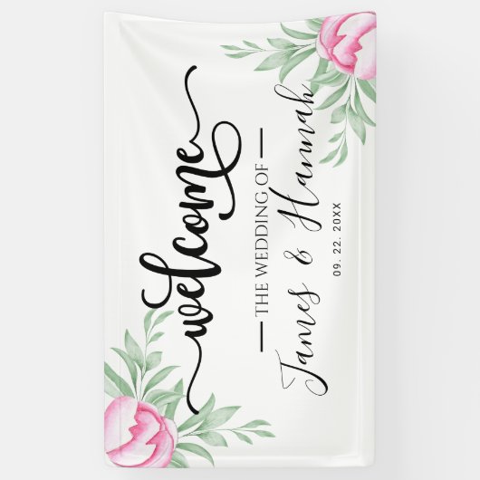 Elegant groen Roos minimale gouden bruiloft Spandoek (Verticaal)