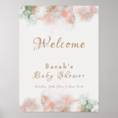 Elegant groen roze agaat Baby shower welkom Poster (Voorkant)