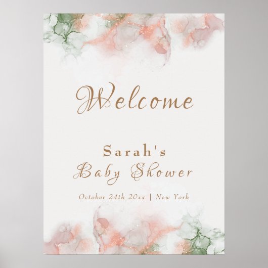 Elegant groen roze agaat Baby shower welkom Poster (Voorkant)