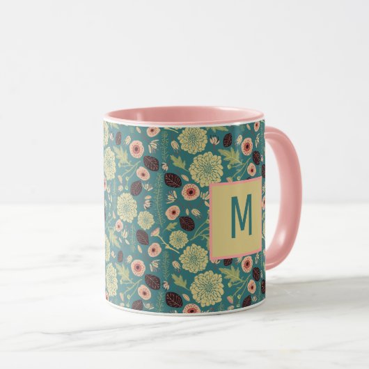 Elegant groen roze flessenpatroon met Initiaal Mok (Voorkant rechts)