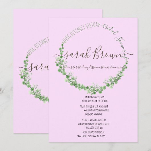 ELEGANT GROEN & ROZE FOLIAGE VIRTUAL VRIJGEZELLENF KAART (Voorkant / Achterkant)