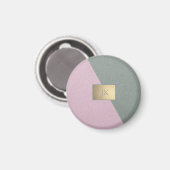 Elegant groen roze leder, monogram magneet (Voorkant / Achterkant)