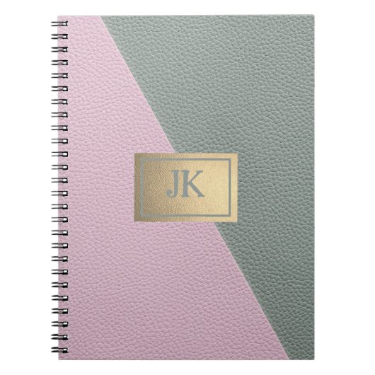 Elegant groen roze leer Monogram Notitieboek (Voorkant)