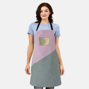 Elegant groen roze leer Monogram   Schort