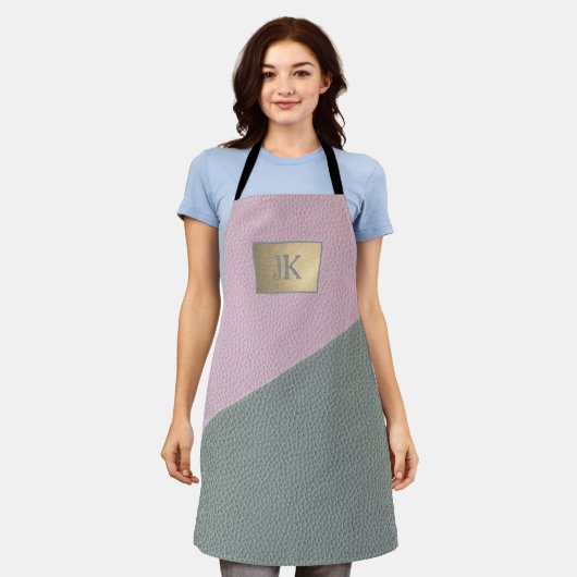 Elegant groen roze leer Monogram   Schort (Gedragen)