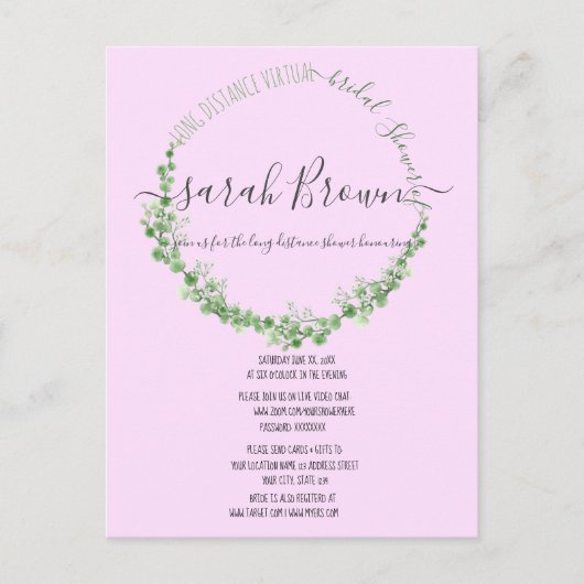 ELEGANT GROEN & ROZE LOOF VIRTUAL BRUIDSSHOUSPIJ BRIEFKAART (Voorkant)