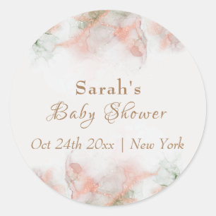 Elegant Groen Roze Waterverf Agaat Baby shower Ronde Sticker