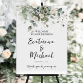 Elegant groen & rozen bruiloft welkomstbord poster