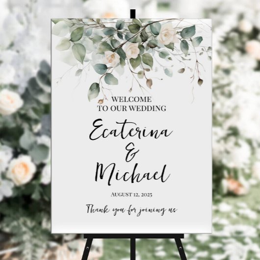 Elegant groen & rozen bruiloft welkomstbord poster