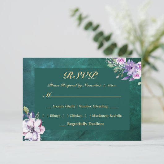 Elegant Groen RSVP Kaartje (Staand voorkant)