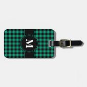 Elegant groen ruitpatroon met monogram bagagelabel (Voorkant horizontaal)
