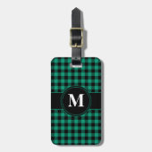 Elegant groen ruitpatroon met monogram bagagelabel (Voorkant verticaal)