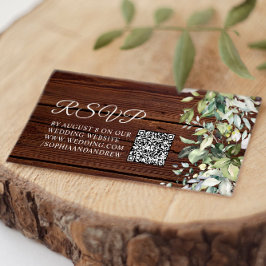Elegant groen rustiek hout bruiloft QR code RSVP Informatiekaartje