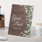 Elegant groen rustiek hout gastenboek teken reclamebord met voetstuk (Insitu)