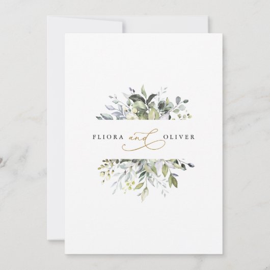 Elegant groen rustiek land botanische bruiloft kaart (Achterkant)