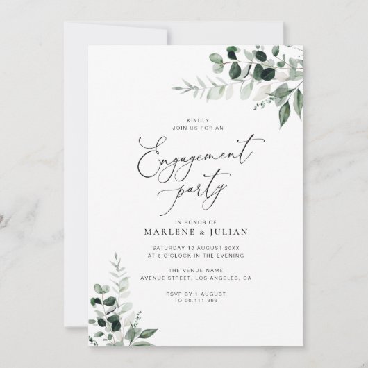 Elegant groen Sage Green Engagement Party Kaart (Voorkant)