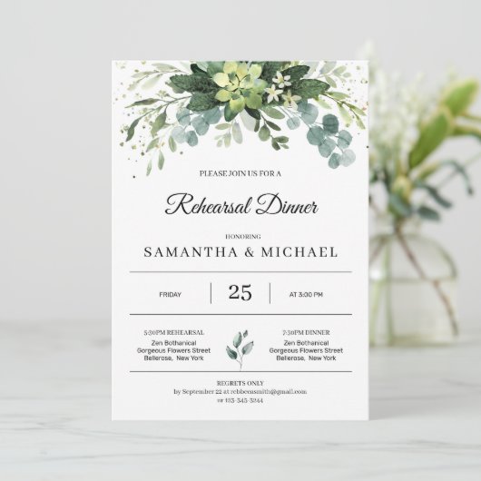 Elegant groen sappige bladeren bloemenrepetitie kaart (Staand voorkant)