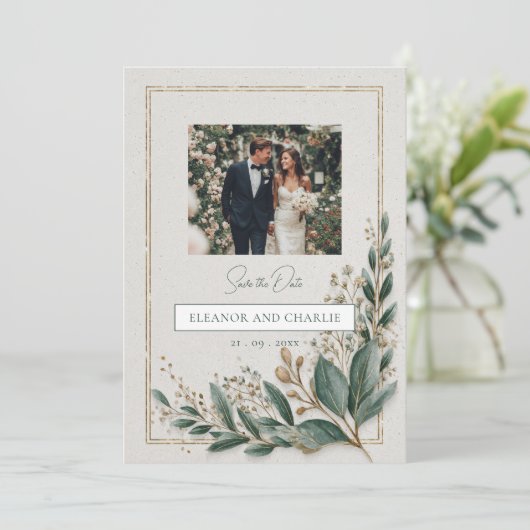 Elegant groen Save the date uitnodiging (Staand voorkant)