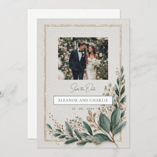 Elegant groen Save the date uitnodiging (Voorkant / Achterkant)