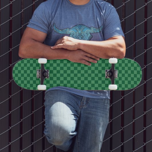 Elegant groen schaakbordpatroon persoonlijk skateboard (Buiten 3)