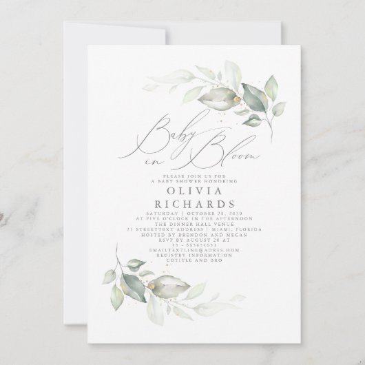 Elegant groen Schattigee Baby in Bloom Baby shower Kaart (Voorkant)