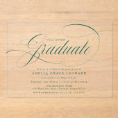 Elegant groen script afstudeerfeest acryl uitnodigingen (Voorkant)