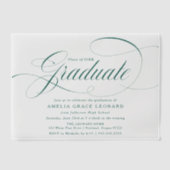 Elegant groen script afstudeerfeest vellum uitnodigingen (Voorkant)