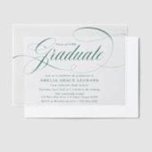 Elegant groen script afstudeerfeest vellum uitnodigingen (Offset)