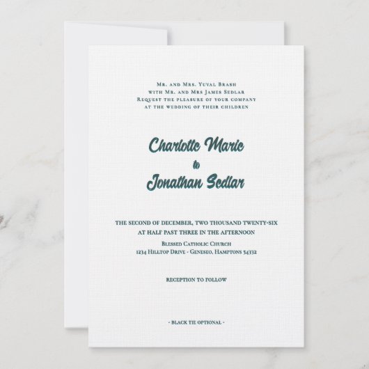 Elegant Groen Script Eenvoudige Huwelijksuitnodigi Kaart (Voorkant)