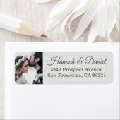 Elegant groen script foto bruiloft retour adres etiket (Insitu)