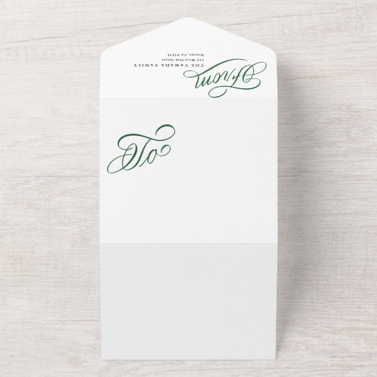 Elegant groen script Happy Holiday fotokaart All In One Uitnodiging (Buitenkant)