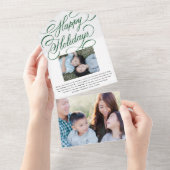 Elegant groen script Happy Holiday fotokaart All In One Uitnodiging (Afscheurbaar)