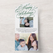 Elegant groen script Happy Holiday fotokaart All In One Uitnodiging (Binnen)