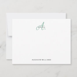 Elegant groen script monogram notitiekaartje